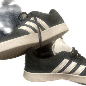 Adidas Superstar black suede sneakers. Size 3.5 big boys. Good used condition.